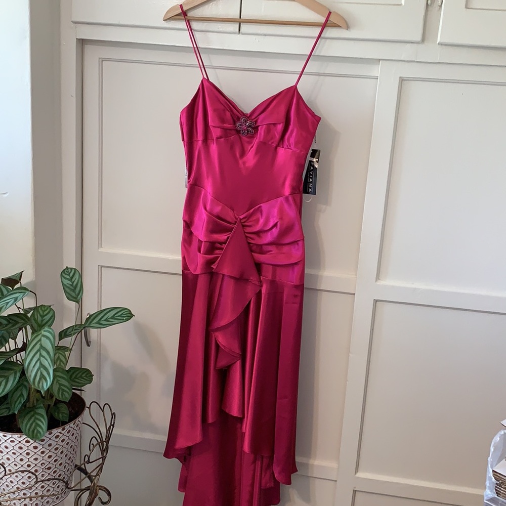 Faviana- high-low pink stain dress